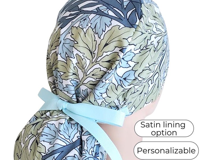 Ponytail Scrub Cap for Women - Blossom Floral Surgical Cap Satin Lined Option - FifthCraftyStreet