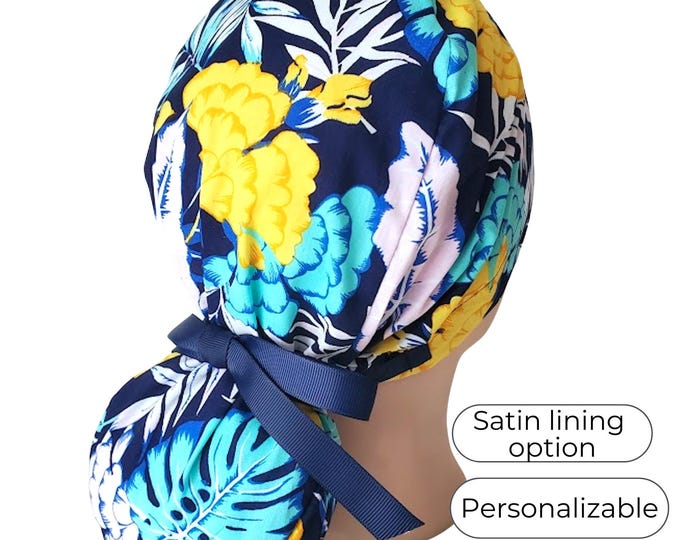 Ponytail Scrub Cap - Surgical Cap - Satin Lined - Personalization option -
