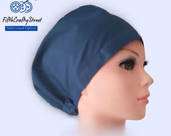 Caribbean Blue Euro Scrub Cap: Satin Lined, Adjustable Cotton