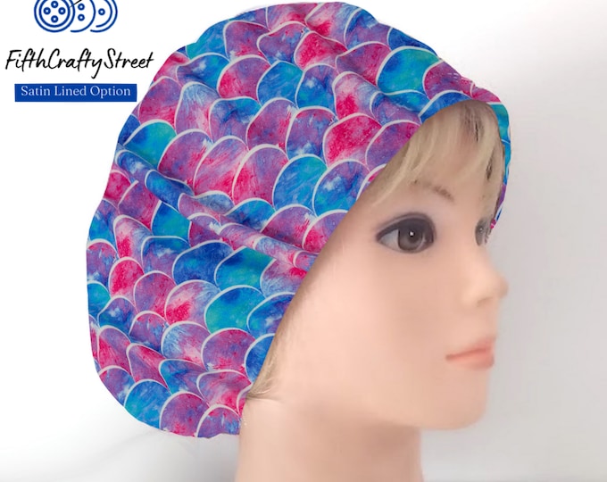 Stretchy Scrub Caps - Surgical Euro Scrub Cap - Mermaid print - FifthCraftyStreet