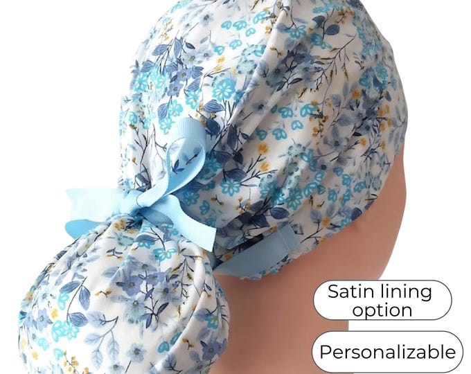 Ponytail Scrub Cap - Surgical Cap - Satin Lined - Personalization option - FifthCraftyStreet