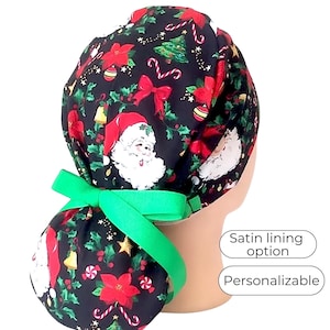 Christmas Scrub Caps for Women - Satin Lined Scrub Cap option -