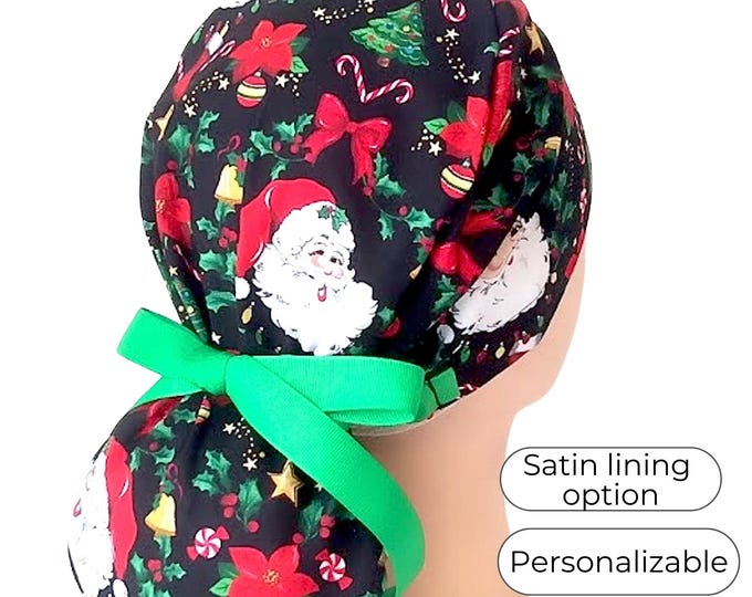 Christmas Scrub Caps for Women - Satin Lined Scrub Cap option - FifthCraftyStreet