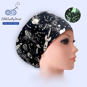 Surgical Scrub Caps - Glow Space - Constellation -Stars - Satin Lining option -