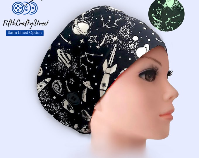 Surgical Scrub Caps - Glow Space - Constellation -Stars - Satin Lining option - FifthCraftyStreet
