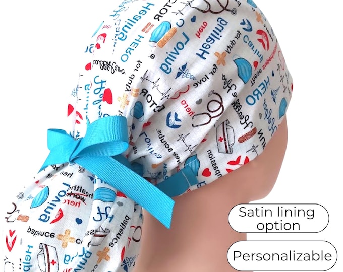 Ponytail Scrub Cap for Women - Surgical Cap with Silky Satin Lining Option - Nurse Heroes - FifthCraftyStreet