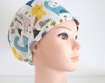 Euro Scrub Cap - dinosaur scrub cap - Adjustable - Satin Lined optional