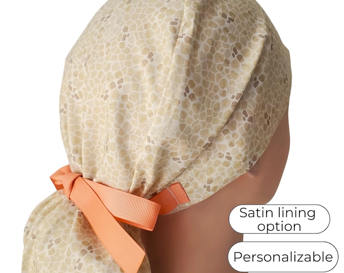Sandstone Mosaic Ponytail Scrub Cap - Surgical Cap - Satin Lined option