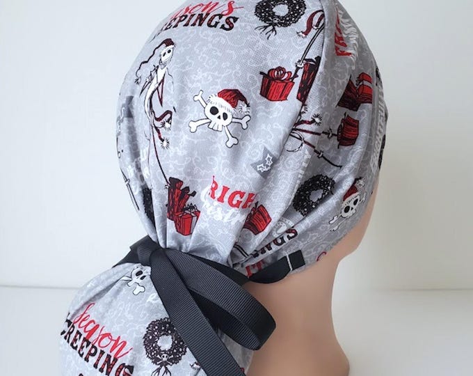 Halloween Ponytail Scrub Cap for Women - Surgical Cap with Silky Satin Lining