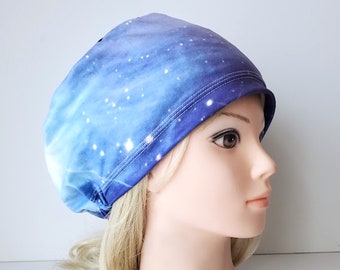 stretchy scrub cup, surgical euro hat, Blue night Sky -