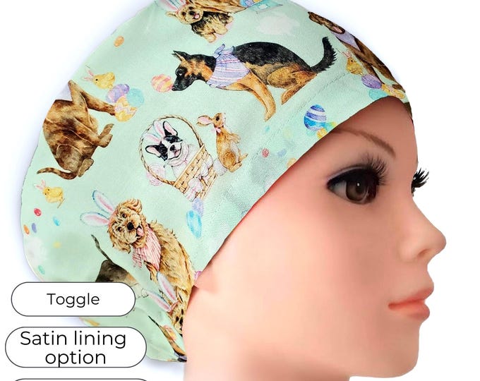 Euro Style Surgical Hat, Dog Ester Scrub Cap,  Satin Lined option, Personalizable Gift