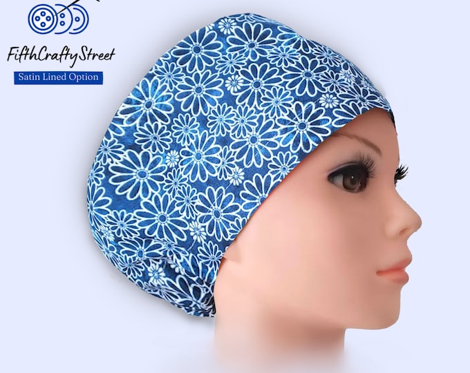 Euro Scrub Cap - Adjustable by toggle - Satin Lining option - Japanese Floral -