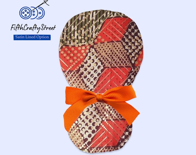 Scrub Cap with Ponytail holder - African print Waxed Cotton with Glitter - FifthCraftyStreet