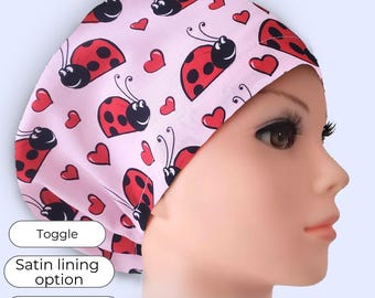 Ladybug Hearst Euro Scrub Cap Satin Lined option Surgical Hat