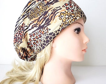 Stretchy Scrub Caps - Surgical Euro Scrub Cap - Snake Print -
