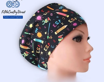 Euro Scrub Caps - Adjustable - Satin Lining option - Numbers - FifthCraftyStreet