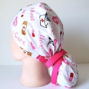 Ponytail Scrub Cap for Women Surgical Cap with Silky Satin Lining Option I Care image 2