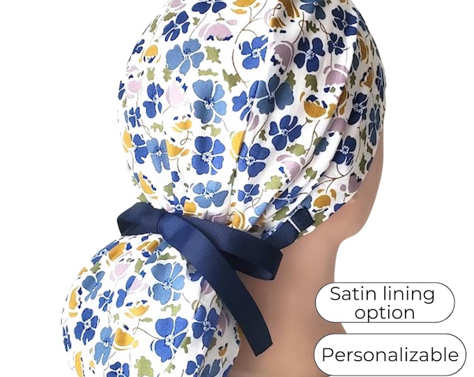 Ponytail Scrub Cap - Surgical Cap - Satin Lined - Personalization option - FifthCraftyStreet