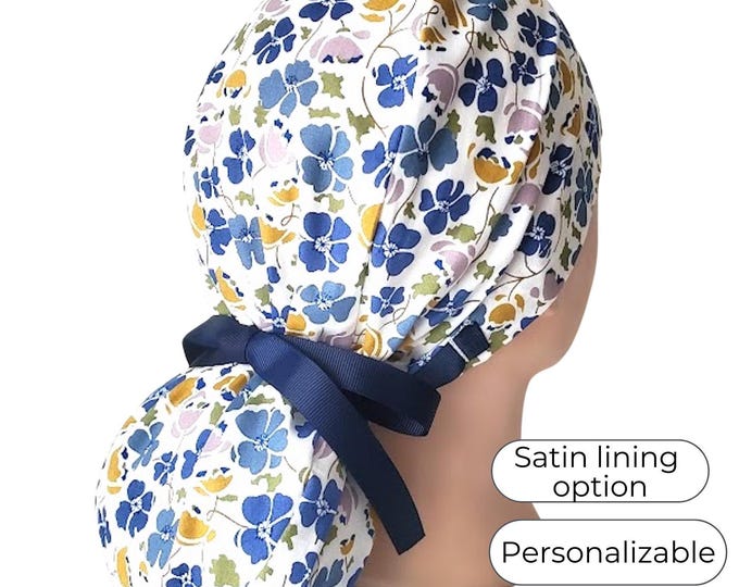 Ponytail Scrub Cap - Surgical Cap - Satin Lined - Personalization option -