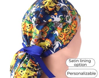 Halloween Ponytail Scrub Cap - Surgical cap for Women - Satin Lining option -