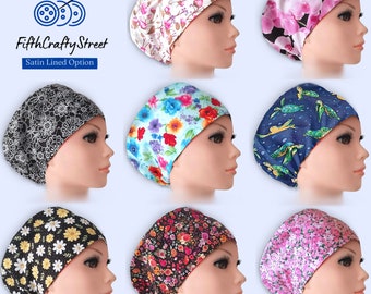 Scrub Caps Euro Style - adjustable by toggle - Satin Lining option - FifthCraftyStreet