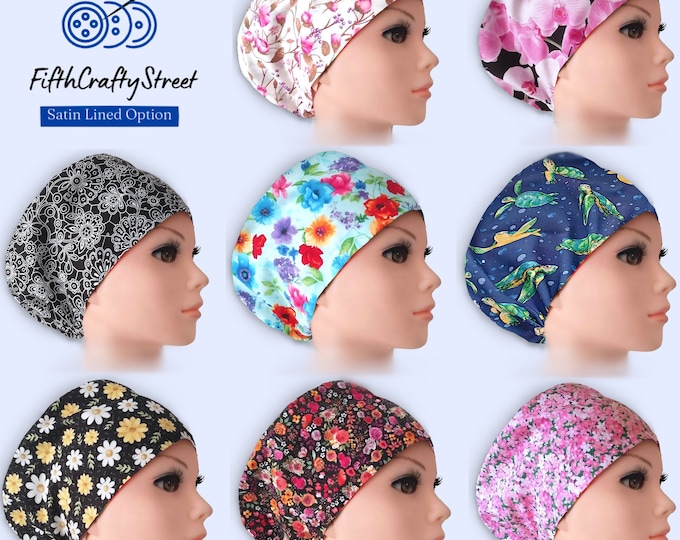 Scrub Caps Euro Style - adjustable by toggle - Satin Lining option - FifthCraftyStreet