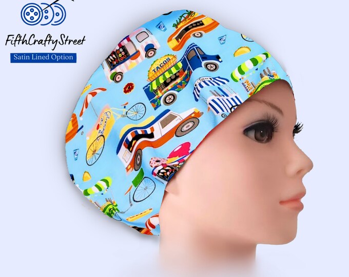 Euro Scrub Cap for Women - Food Vending Machines - Adjustable - Satin Lining option - FifthCraftyStreet