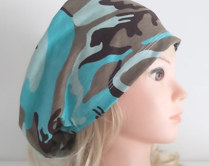 camouflage scrub cap, stretchy scrub caps for women - FifthCraftyStreet