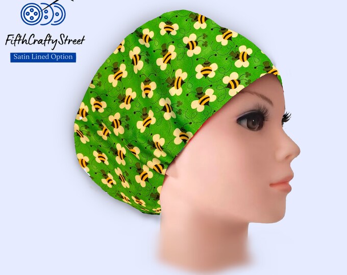 St Patrick's Day - Euro Scrub Cap for Women -Bee - Satin Lined option - FifthCraftyStreet