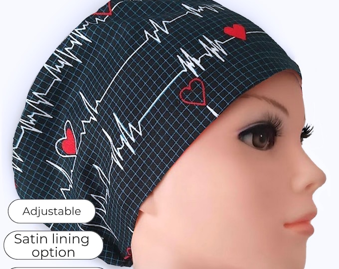 Euro Scrub Cap: Satin Lined, Heartbeat Navy - Soft & Breathable