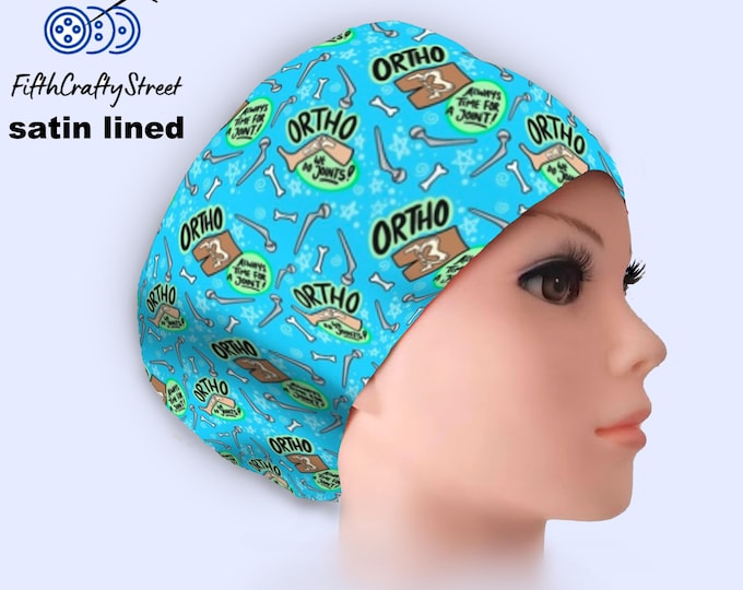 Ortho Joints Blue - Euro Scrub Cap Satin lined - Adjustable - FifthCraftyStreet