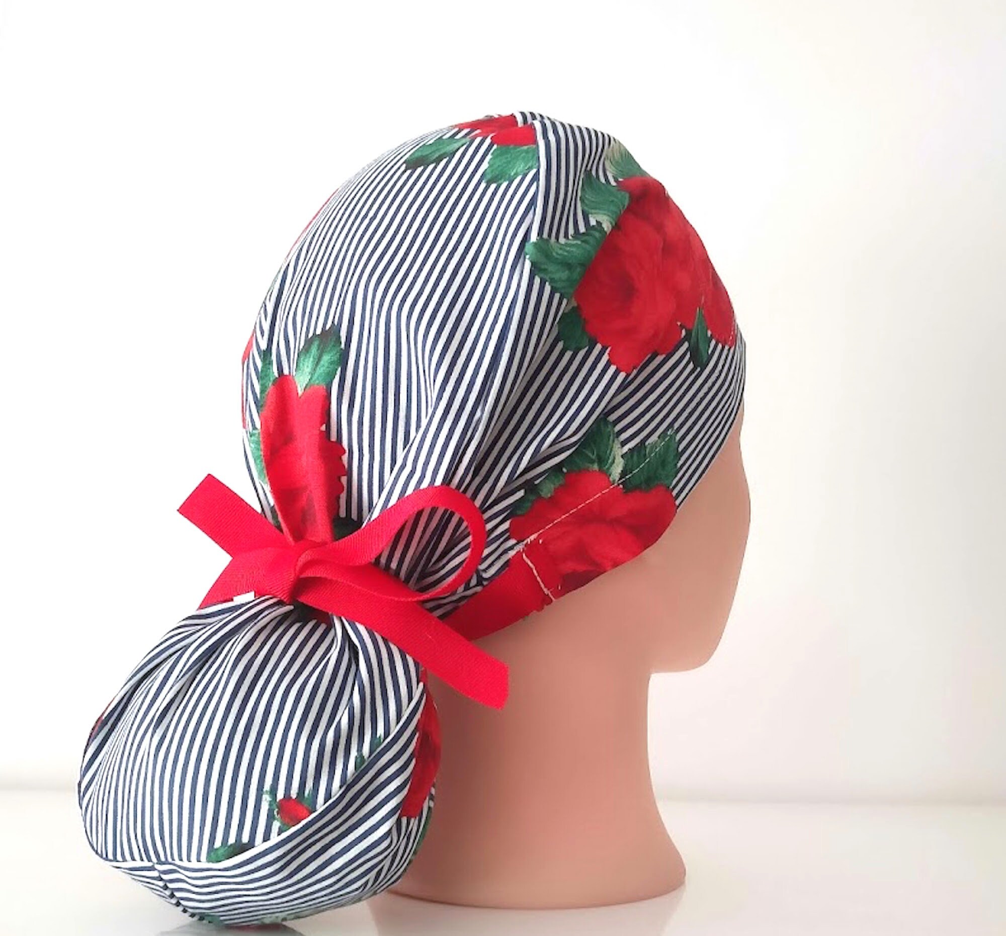 scrub caps for women ponytail , flower, surgical scrub hats with