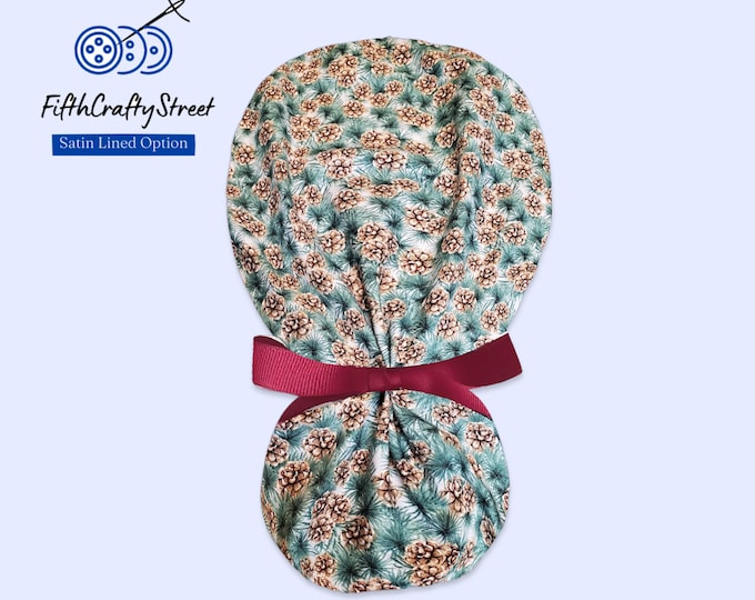 Pinecone Surgical Cap with Buttons Silky Satin Lined Option - FifthCraftyStreet