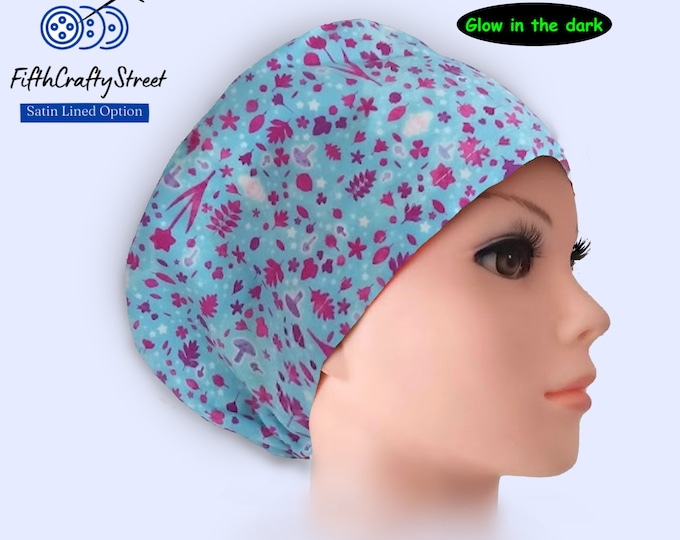 Surgical Scrub Caps - Glow Floral - Satin Lining option - FifthCraftyStreet