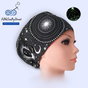 Glow in the Dark Moon Scrub Cap: Satin Lined, Adjustable Euro Style