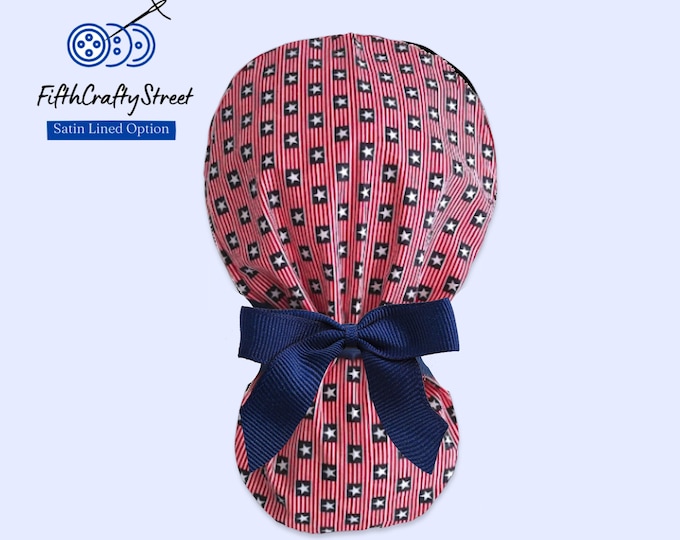 scrub cap for women ponytail, surgery caps, surgical cap, American flag - FifthCraftyStreet