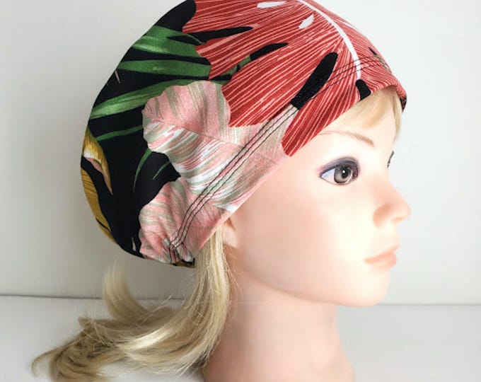 Stretchy Scrub Caps - Surgical Cap - Floral - Organic cotton - FifthCraftyStreet