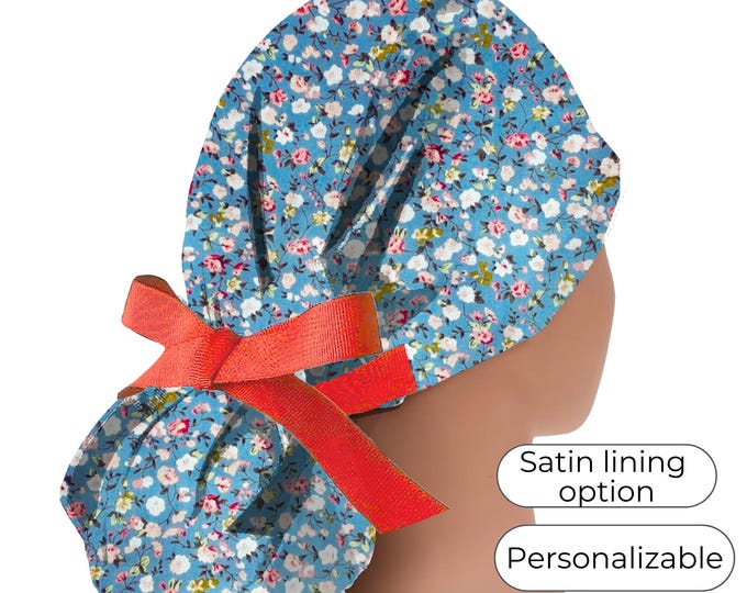 Ponytail scrub cap for Women  - Surgical Cap with buttons and Satin Lined Option - FifthCraftyStreet