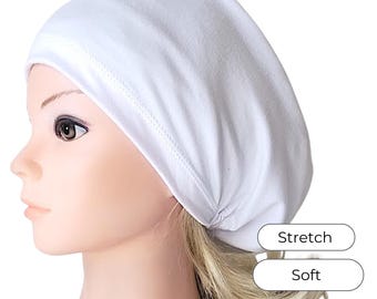 Stretch Scrub Cup White, Surgical Euro Hat Adjustable