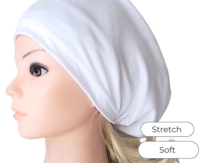 Stretch Scrub Cup White, Surgical Euro Hat Adjustable