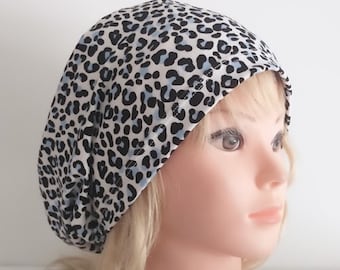 surgical stretchy scrub hat, cheetah print scrub cup -