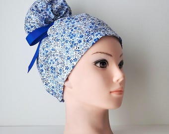 Scrub Caps High Bun, Ponytail scrub cap, cotton, Satin Lined option
