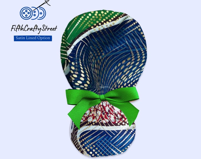 African print Waxed Cotton with Gold Glitter  - Surgical Cap with Ponytail holder - FifthCraftyStreet