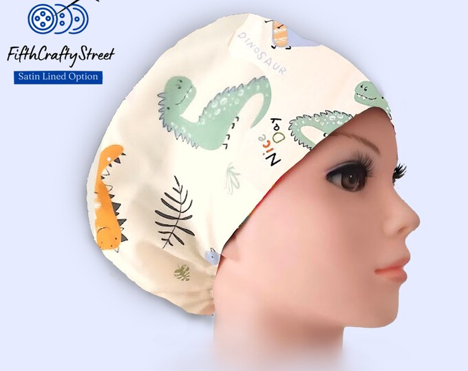 Dinosaurs - Euro Style Scrub Cap - Adjustable - Satin Lining option - FifthCraftyStreet