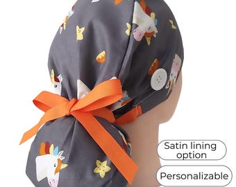 Unicorn Ponytail Scrub Cap for Women - Satin Lined Option Surgical Cap - FifthCraftyStreet
