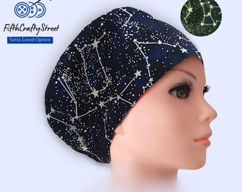 Surgical Scrub Caps Glow-in-the Dark - Constellation - Space - Stars - Satin Lined option