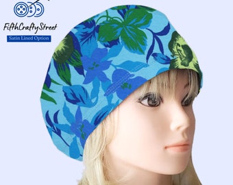 Stretchy Scrub Caps - Coiffe chirurgicale européenne pour gommage - Floral bleu