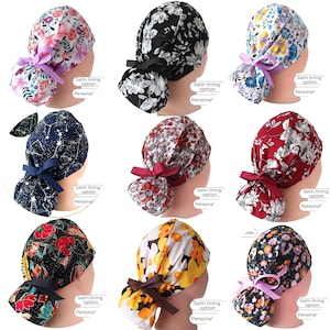 Satin-Lined Ponytail Scrub Cap with Buttons: Personalized Nurse Gift