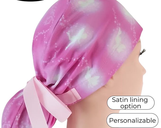 Glow in the Dark Scrub Cap - pixies pink - Satin Lining options - FifthCraftyStreet