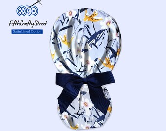 Gray Floral - Ponytail Scrub Cap for Women - Floral Surgical Cap with Satin Lining Option - FifthCraftyStreet